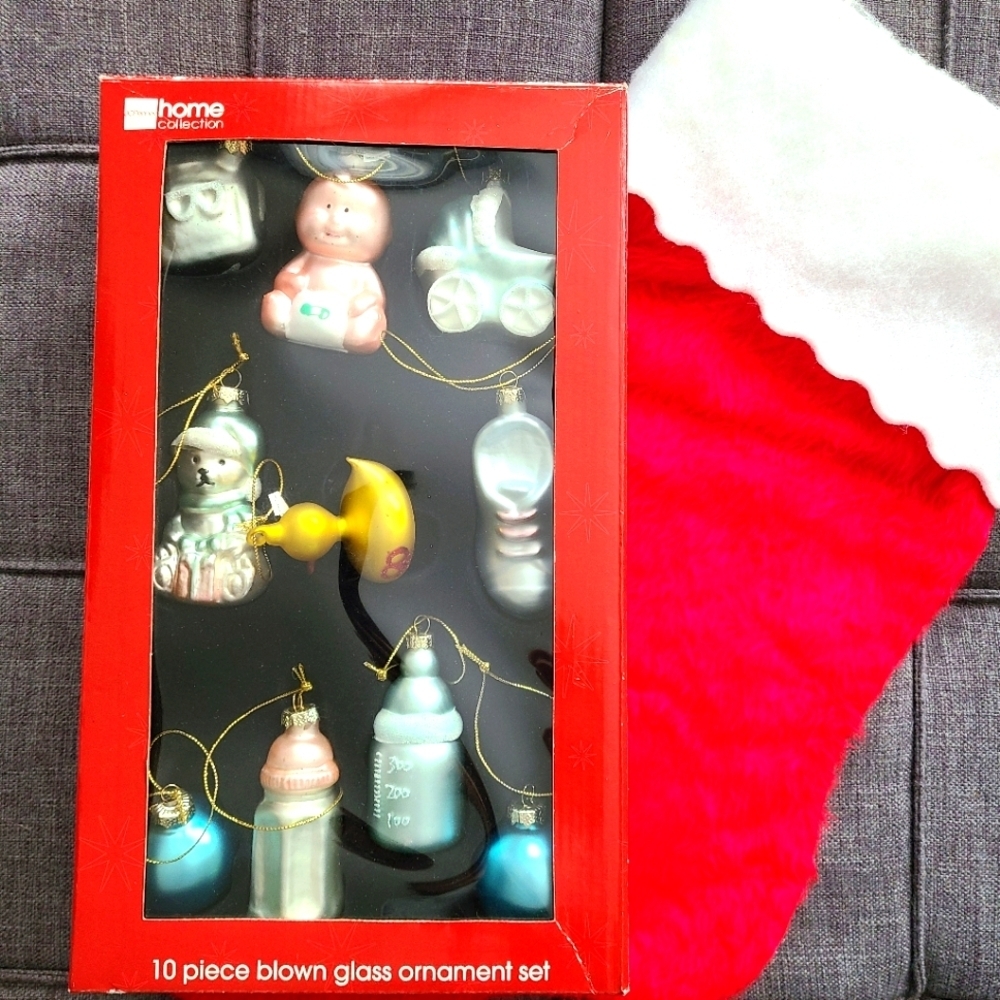 10 piece blown glass ornament set Y2K vintage BABY DUCKIE BOTTLE STROLLER cute - Picture 1 of 11